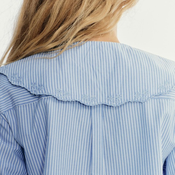 ZARA EMBROIDERED STRIPED PETER PAN COLLAR SHIRT - Picture 6 of 8